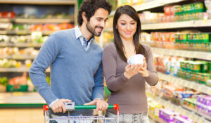 Man and woman food shopping